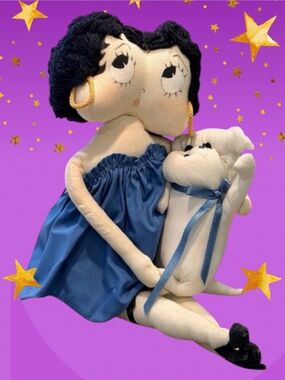 Betty Boop 1983 Rare True Rag Doll Blue Dress Yarn Hair Holding Her Dog Pudgy